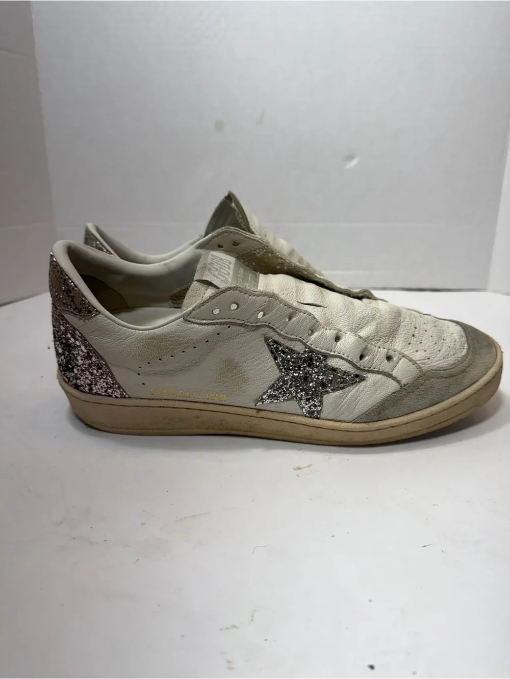 Golden Goose White Sneakers with Silver Glitter size 39(8.5US) no laces - Picture 3 of 10